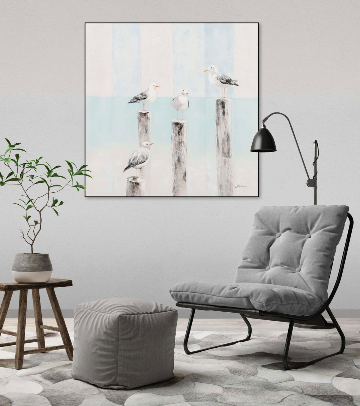 ACRYLBILD HANDGEMALT 80/80 cm - Blau/Weiß, Holz/Textil (1.54/80cm) - KUNSTLOFT