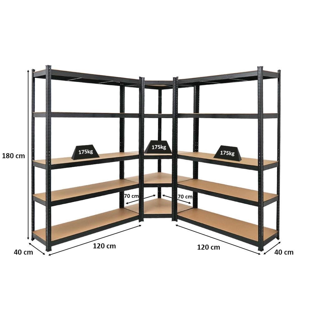 ECKREGAL Ragnar 2er-Set mit Schwerlastregal Ragnar 180x190x40 cm Fachlast 175 kg Schwarz - Schwarz, Metall (120/180/40cm) - PROREGAL