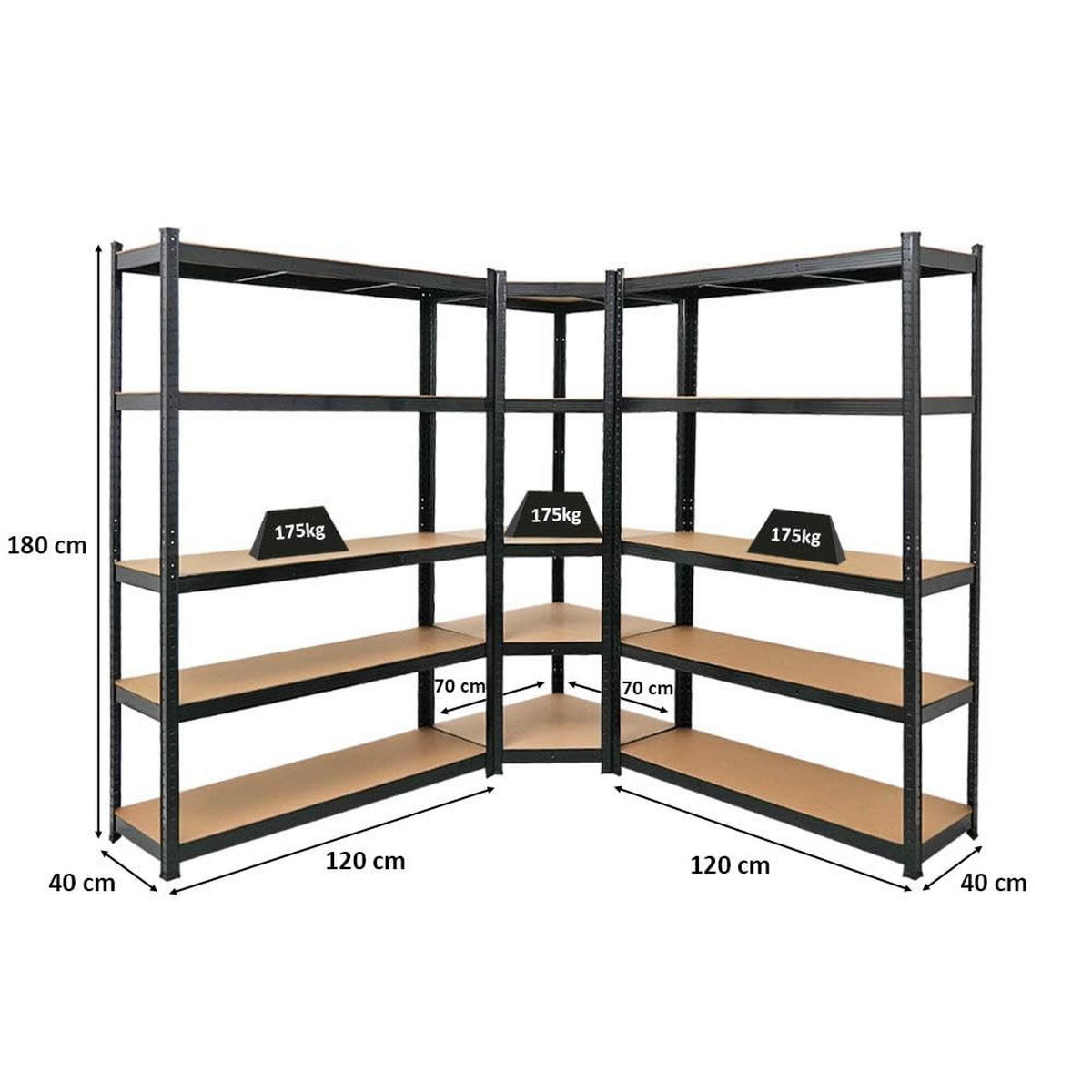 ECKREGAL Ragnar 2er-Set mit Schwerlastregal Ragnar 180x190x40 cm Fachlast 175 kg Schwarz - Schwarz, Metall (120/180/40cm) - PROREGAL