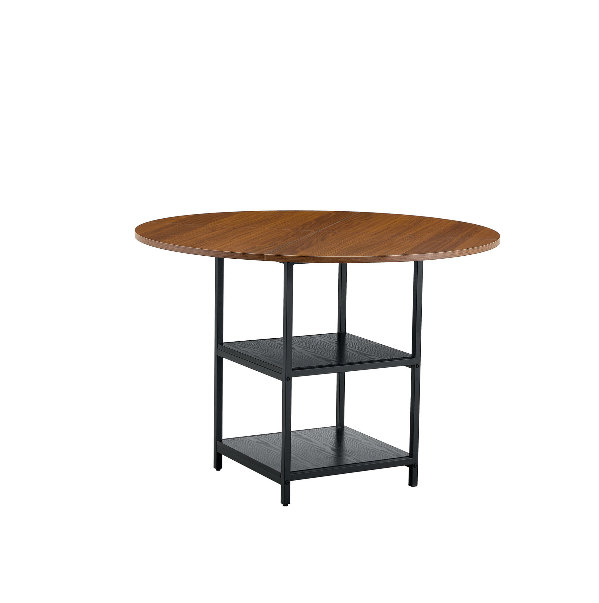ESSTISCH 107/107/75 cm mit doppelter offener Ablage und Metallgestell, Schwarz/Walnuss - Schwarz, Holzwerkstoff (107/107/75cm) - Redom