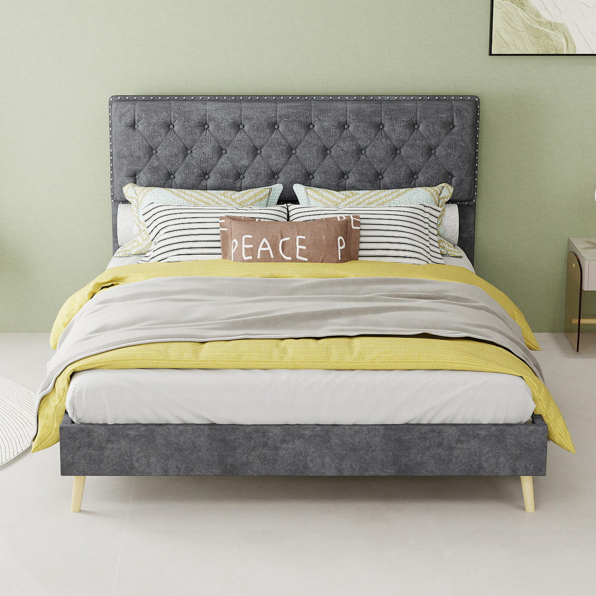 POLSTERBETT 140/200 cm mit Matratze, hohem Kopfteil, Stauraum unter dem Bett und Holzlattenrost, Grau - Grau, Textil (140/200cm) - Redom