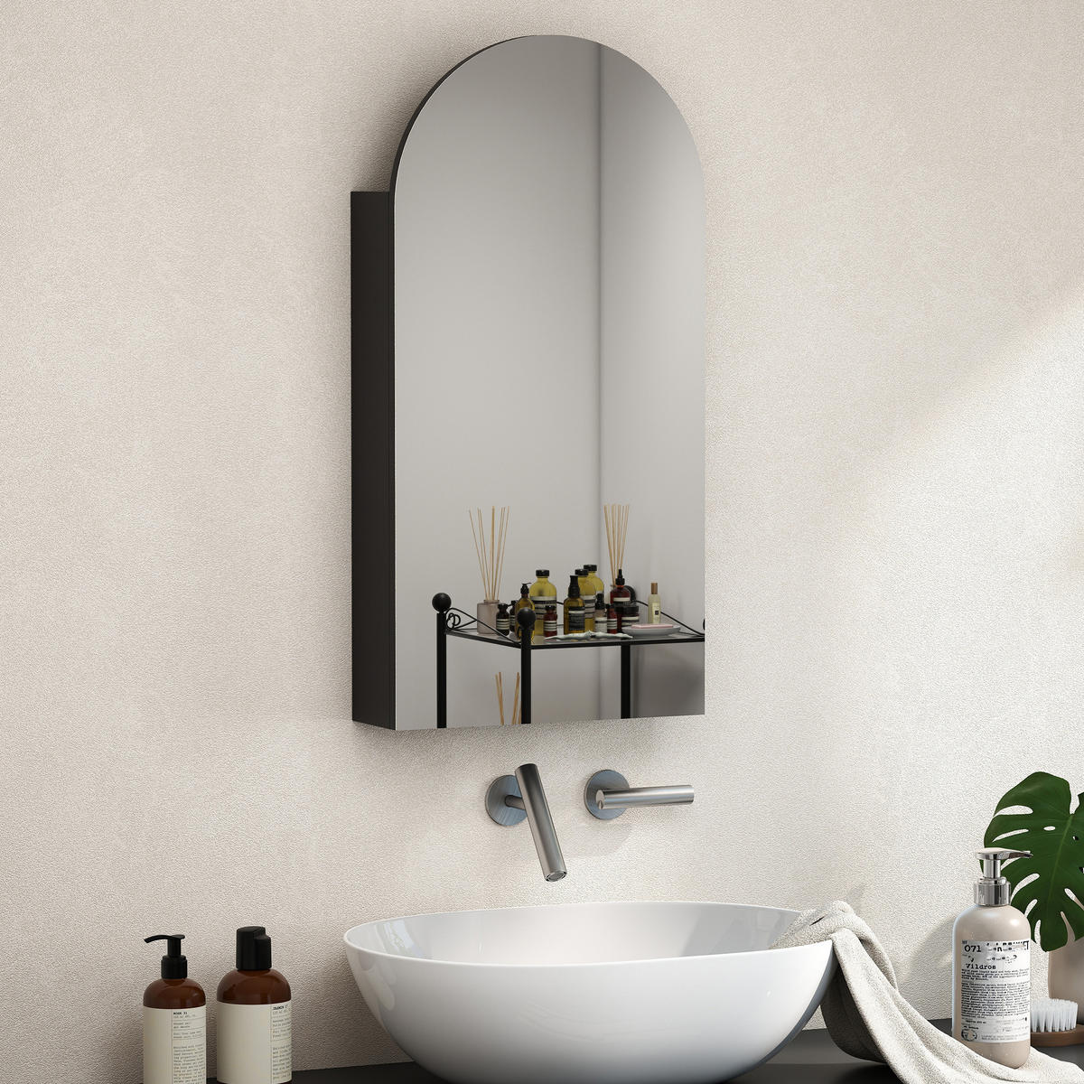HÄNGENDER Badschrank mit Regalen - Schwarz, Glas/Holzwerkstoff (12/80/40cm) - HOMCOM