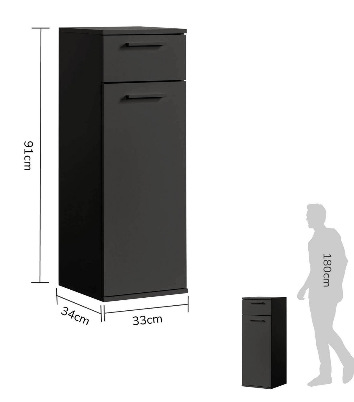 BAD-BEISTELLSCHRANK Der Matrose - Anthrazit/Schwarz, Holzwerkstoff (33/91/34cm) - Mokebo