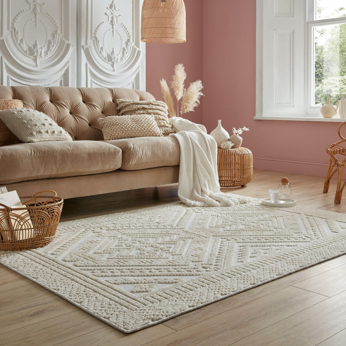 TEPPICH Geo-Muster, maschinenwaschbar, robust OTTER GREG, Beige 80x160 cm - Beige, Textil (80/160cm) - KADIMA DESIGN