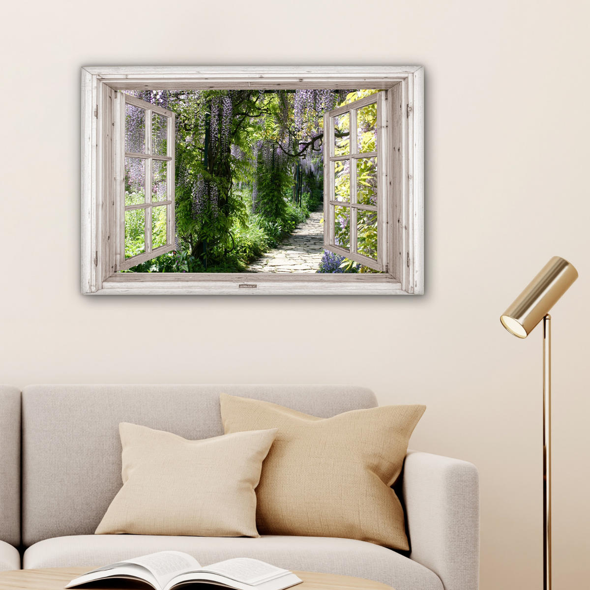 LEINWANDBILD Blauer Regen - Blumen - Aussicht - Baum - Frühling Gemälde 60x40 cm - Grün, Textil (60/40cm) - MuchoWow