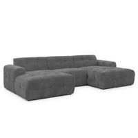 WOHNLANDSCHAFT Kozy im Bumpy-Design mit fester Rückenlehne aus weichem Grau Chenille-Stoff - Schwarz/Grau, Holz/Kunststoff (323/79/161cm) - S-Style Möbel