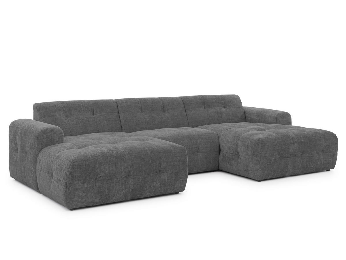 WOHNLANDSCHAFT Kozy im Bumpy-Design mit fester Rückenlehne aus weichem Grau Chenille-Stoff - Schwarz/Grau, Holz/Kunststoff (323/79/161cm) - S-Style Möbel