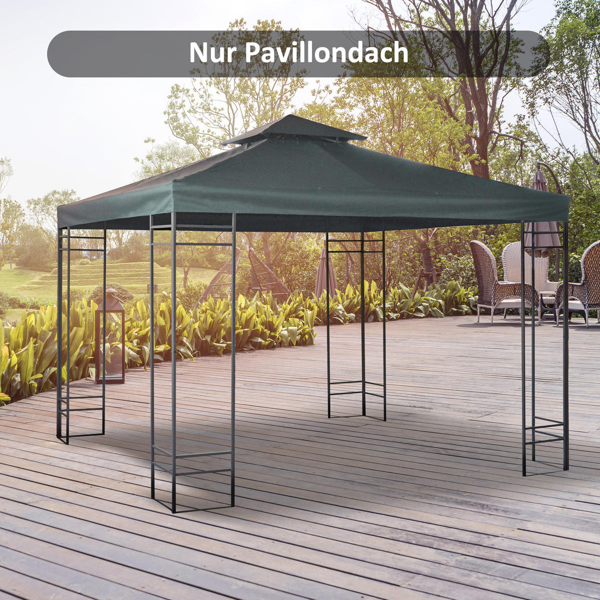 ERSATZDACH für Pavillon 3 x 3 m wasserdicht Pavillondach mit Doppeldach Ablauflöcher, Ersatzbezug Ersatzteile für Gartenpavillon Gartenzelt Kohlegrau - Graphitfarben, Textil (300/18/300cm)