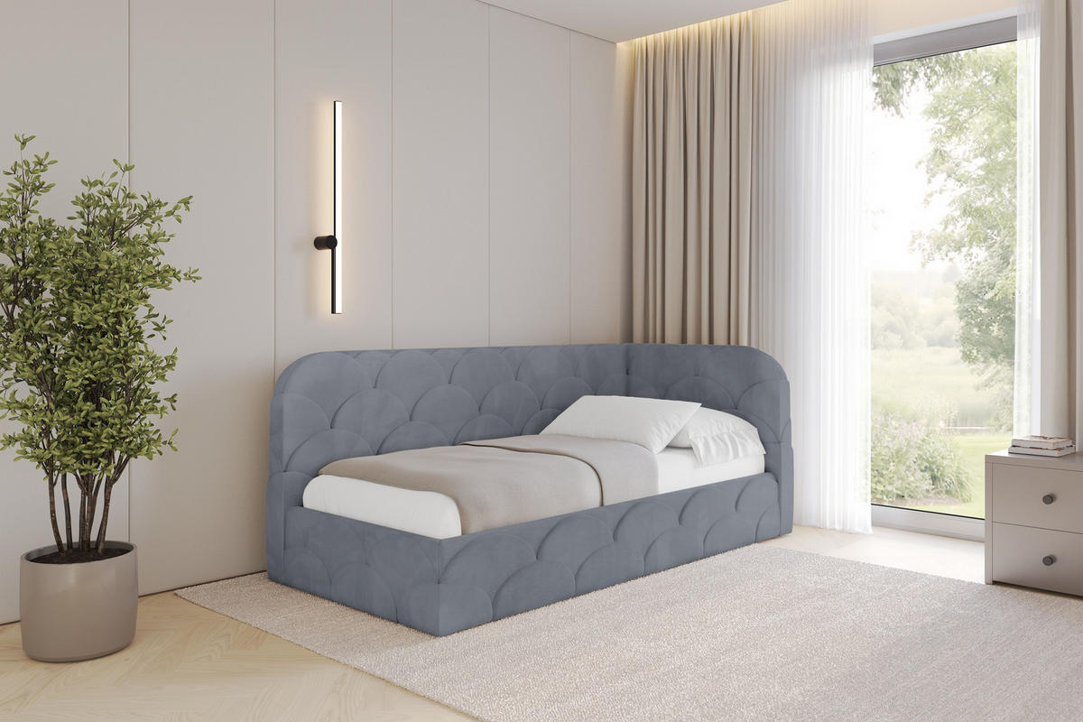 EINZELLBETT Jugendbett mit Bettkasten und Matratze H3/H4, Links - ELRY 90x200 Grau - Grau, Holzwerkstoff/Textil (90/200cm) - ALTDECOR