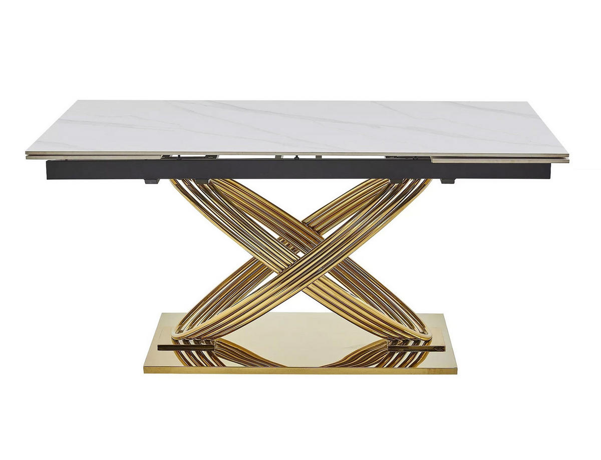 ESSTISCH Heraclea Weiß Marmor / Gold 160-240 / 90 / 76cm - Goldfarben/Weiß, Holz/Keramik (90/160/76cm) - Feldmann-Wohnen