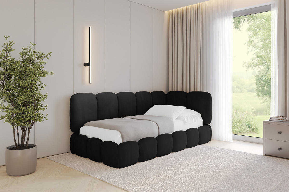 EINZELLBETT Jugendbett mit Bettkasten, Links - AVRY 100x200 Schwarz - Schwarz, Holzwerkstoff/Textil (100/200cm) - ALTDECOR