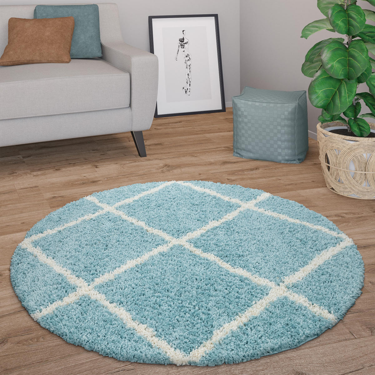 HOCHFLORTEPPICH 160/160 cm Kalmar 441 - Türkis, Textil (160/160cm) - Paco Home