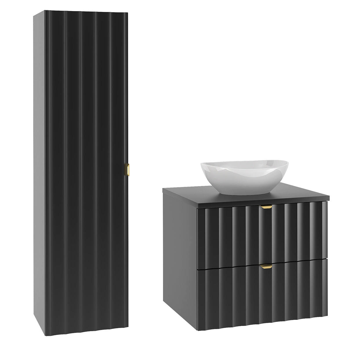 BADMÖBEL 60.6cm Lexa 2er-Set Schwarz - Schwarz, Holzwerkstoff (60.6/52.2/46.5cm) - Petits-meubles