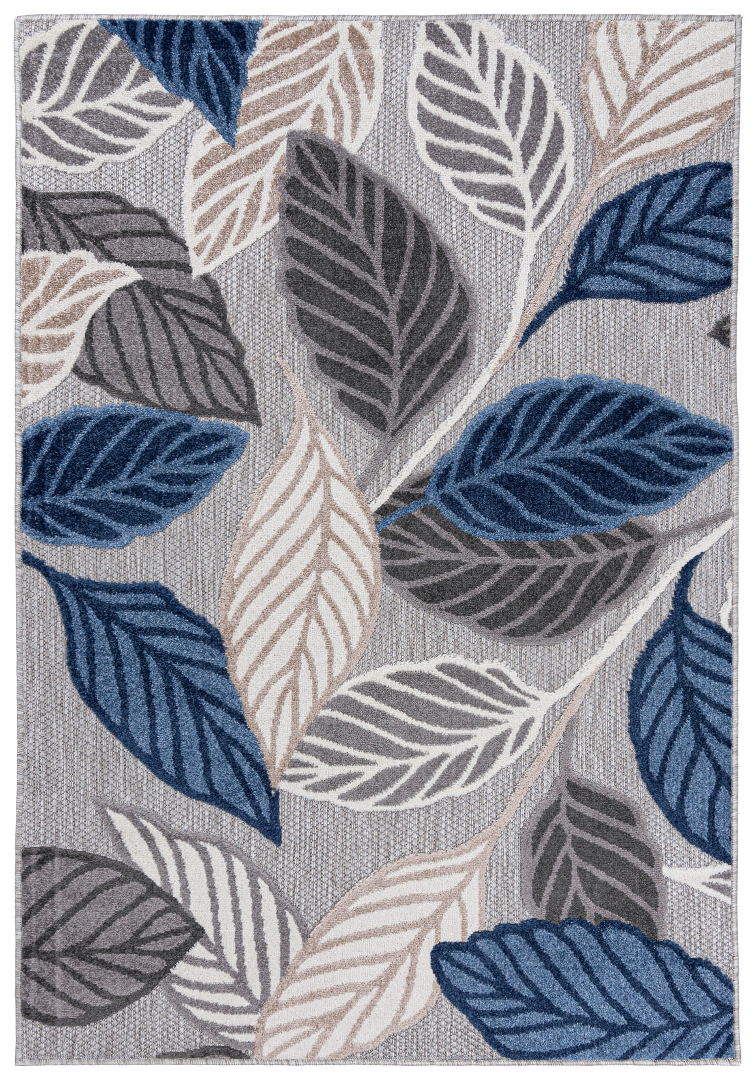 TEPPICH Outdoor Blue Grey Pflanzlich Laub Kurzflor Rechteckig- 120x170 cm - Dunkelgrau, Textil (120/170cm) - Mazovia