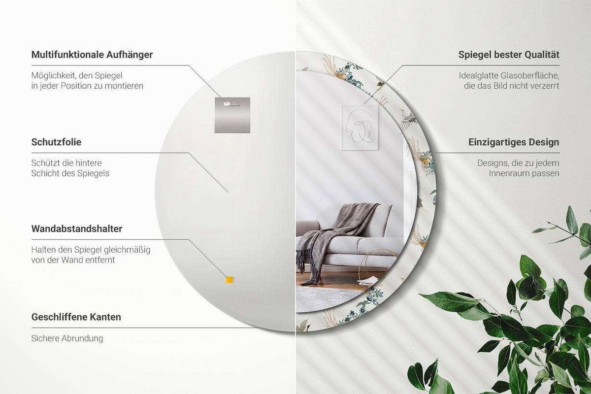 SPIEGEL Rund Ø 100 cm mit Aufdruck - Multicolor, Glas (100/100/0.4cm) - Wallfluent