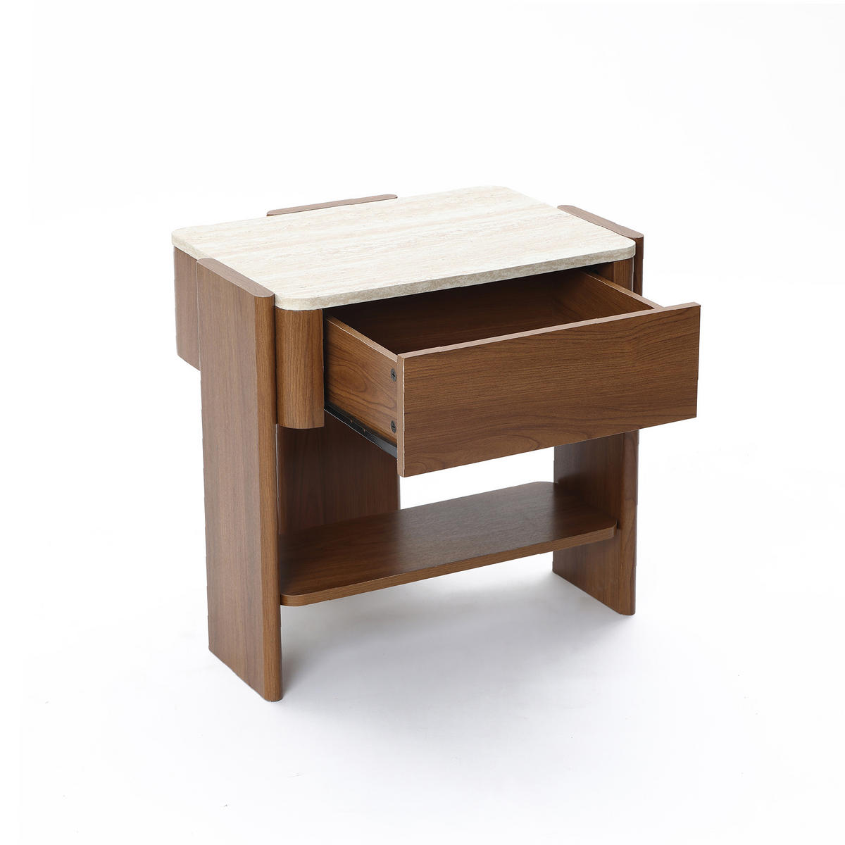 NACHTTISCH Modern mit Marmoroptik, Braun, MDF | B55 x T40 x H53 cm - Braun, Holz (55/53/40cm) - Hometopia