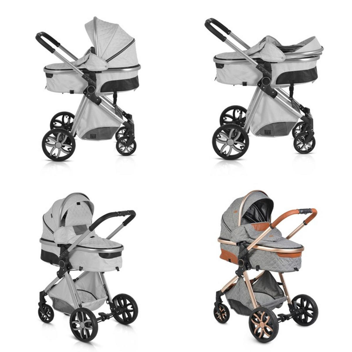 KINDERWAGEN Alma dunkelgrau Sportsitz Tragetasche umbaubar Wickeltasche Sitz umkehrbar - Grau, Metall (90/60/120cm) - Moni