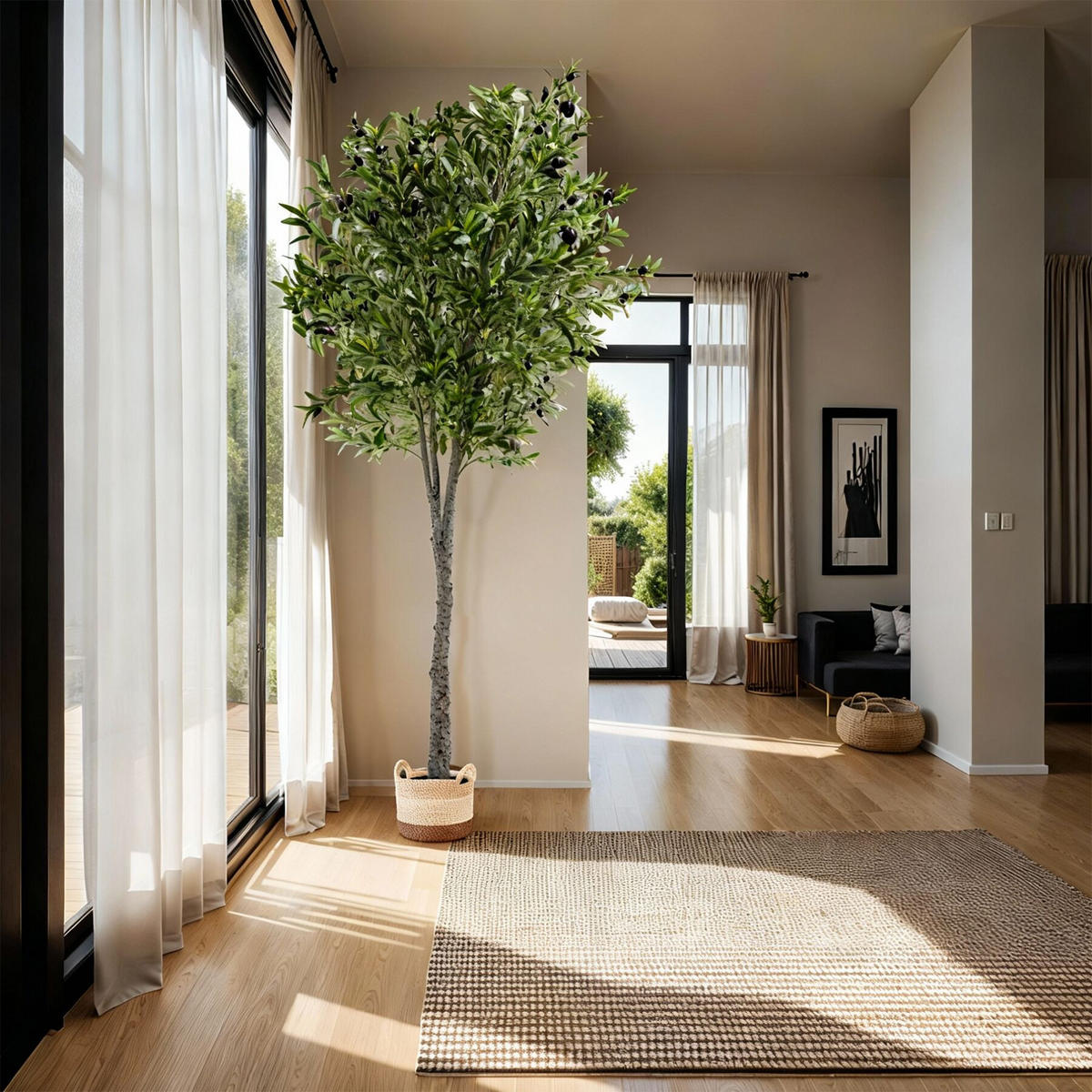 KÜNSTLICHER OLIVENBAUM Oleand, stabiler Kunststoff Blumentopf, grün - Grün, Kunststoff (210cm) - tectake