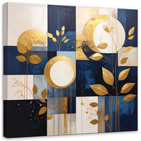 WANDBILD, Abstrakt Kreise Blätter blau und gold - Blau, Textil (40/40cm) - Feeby