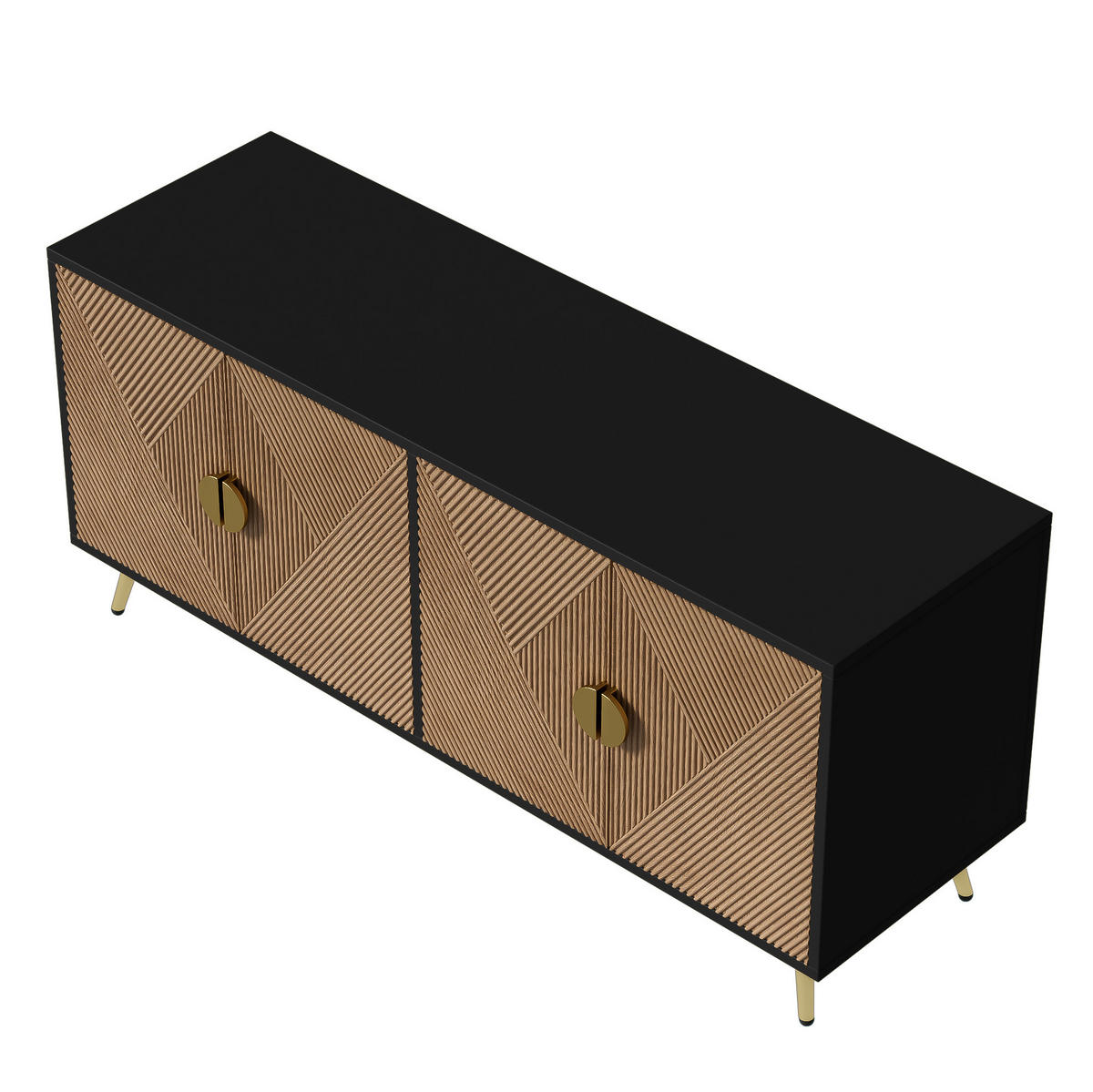 SIDEBOARD 160/40/75 cm in Schwarz und Holzoptik mit 4 Türen und Soft-Close - Schwarz, Holzwerkstoff (160/75/40cm) - Flora Grace