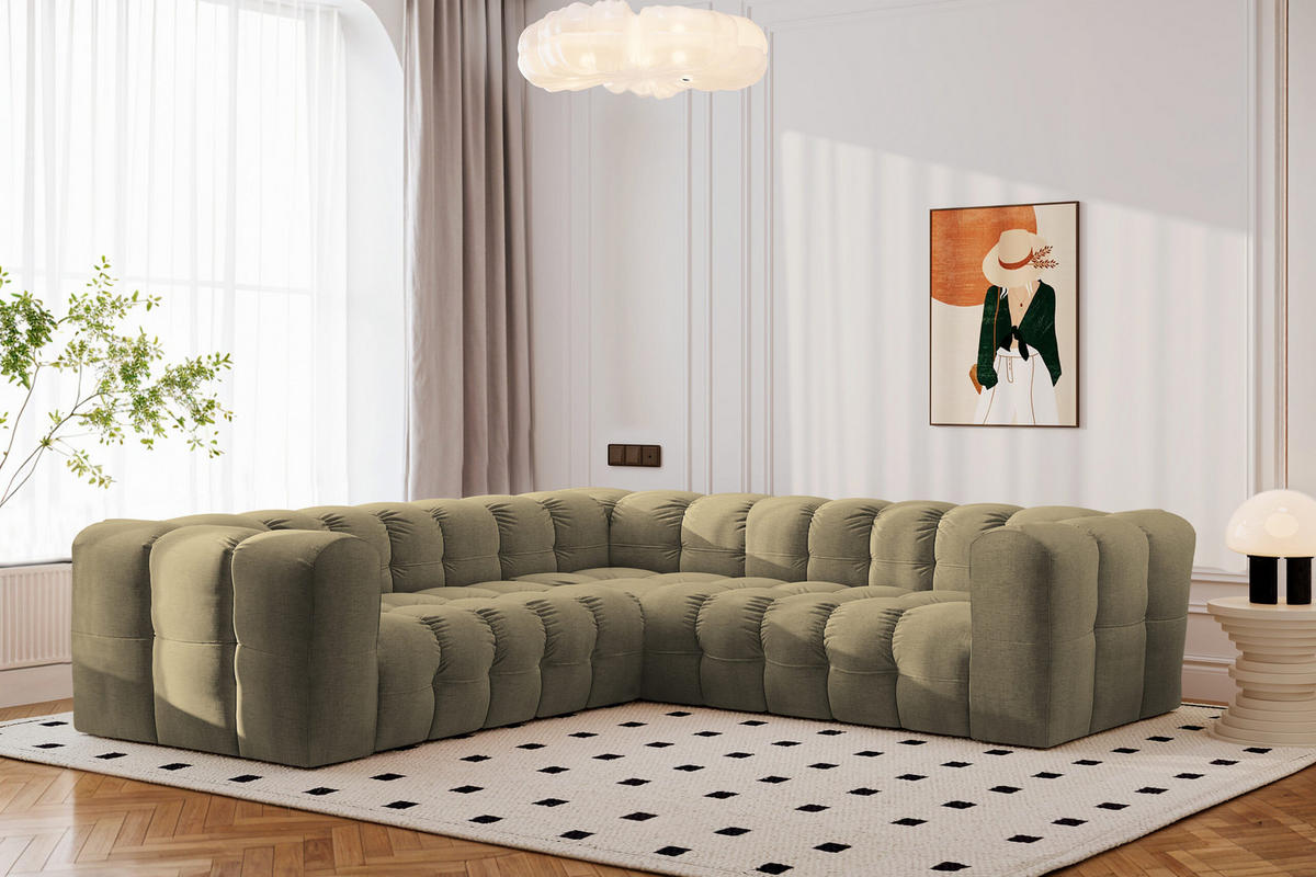 ECKSOFA Corner Mit Steppung BALOO, Chenille-Stoff Moly, Olive - Olivgrün, Holz (270/270cm) - Kaiser Möbel