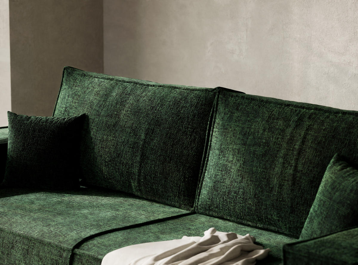 SOFA MIT SCHLAFFUNKTION Milos Dunkelgrün Chenille-Stoff - Dunkelgrün/Schwarz, Holz/Holzwerkstoff (255/70/105cm) - Maison de Reve