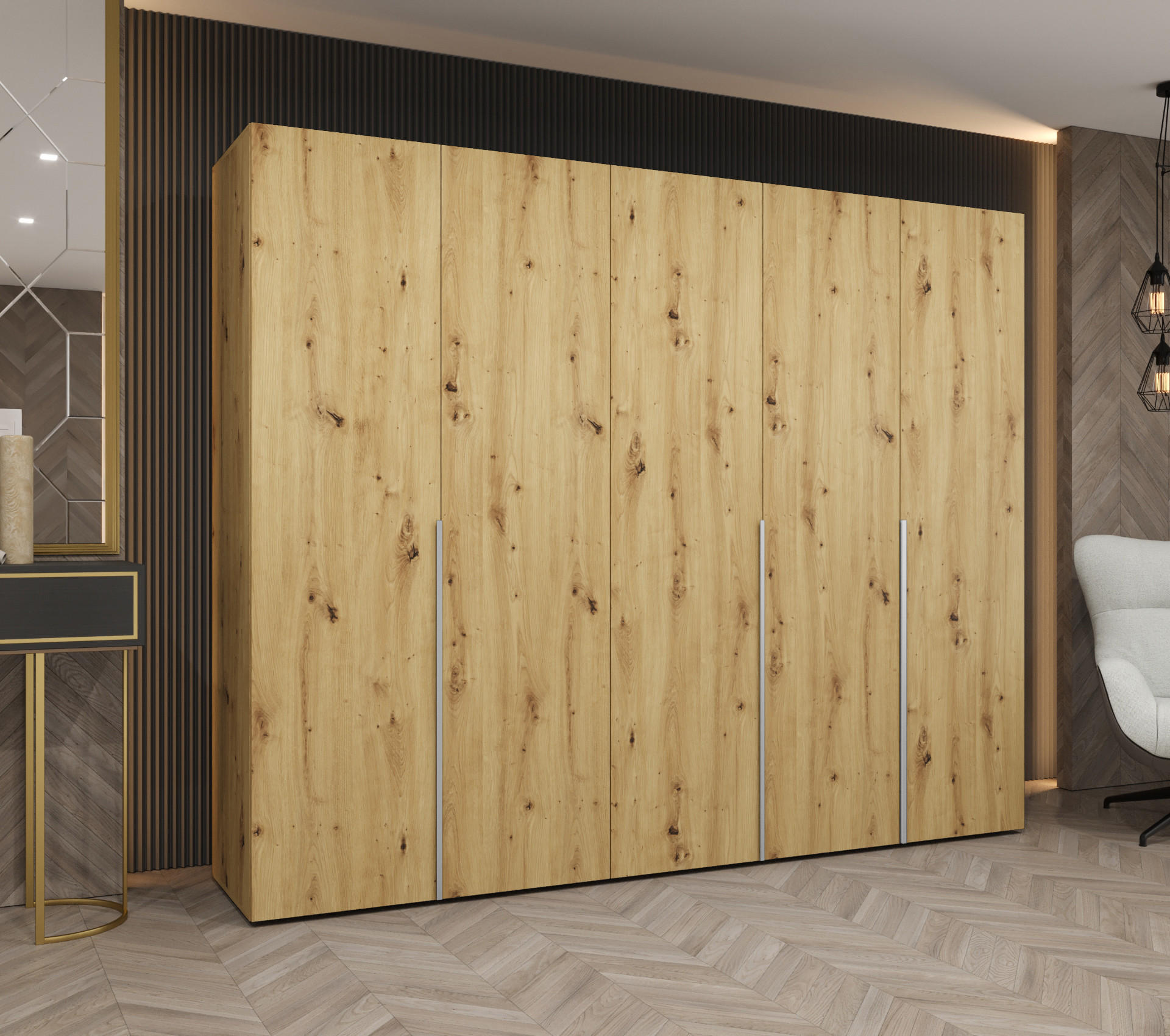DREHTÜRENSCHRANK 202/250/52 5-türig - Kaschmir/Eiche Artisan, Holz (250/202/52cm) - Abiks Möbel