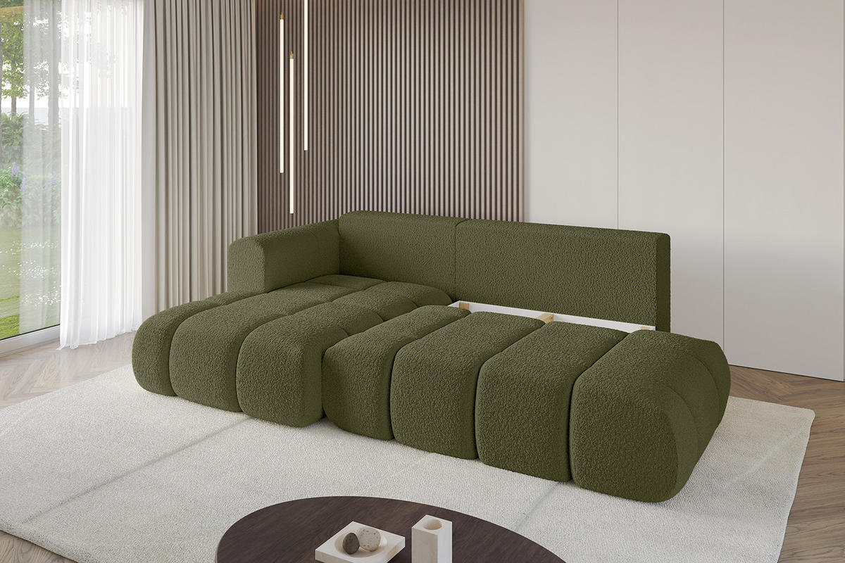 ECKSOFA Ottomane Links CLOUD-L-v1 280x185x90 Grün Bouclé - Grün, Holzwerkstoff/Kunststoff (180/289cm) - ALTDECOR