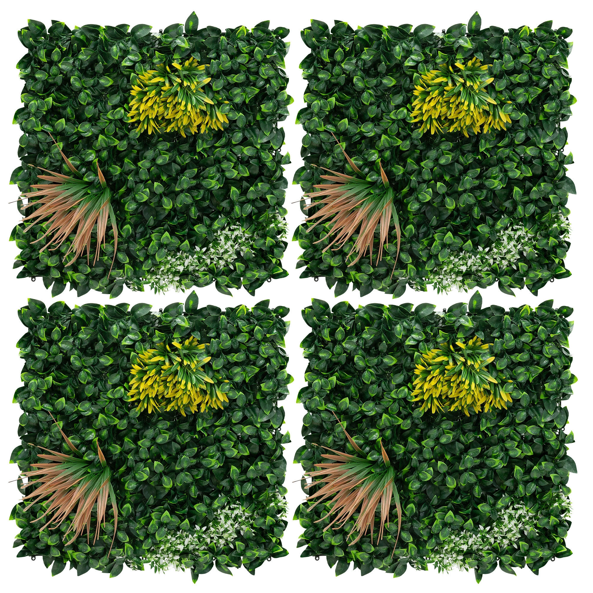 KÜNSTLICHE PFLANZENWAND 4er Set 50x50 cm Kunstpflanzen Wand Innen Aussen Grün Copper Leaf - Grün/Kupferfarben, Kunststoff (50/50/10cm) - ECD-Germany