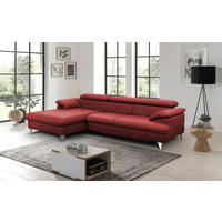DAVID Ecksofa aus Echtleder – Elegantes Schlafsofa mit Bettkasten und Schlaffunktion - Chromfarben/Dunkelgrau, Leder/Metall (25.4/16.7cm) - Cotta