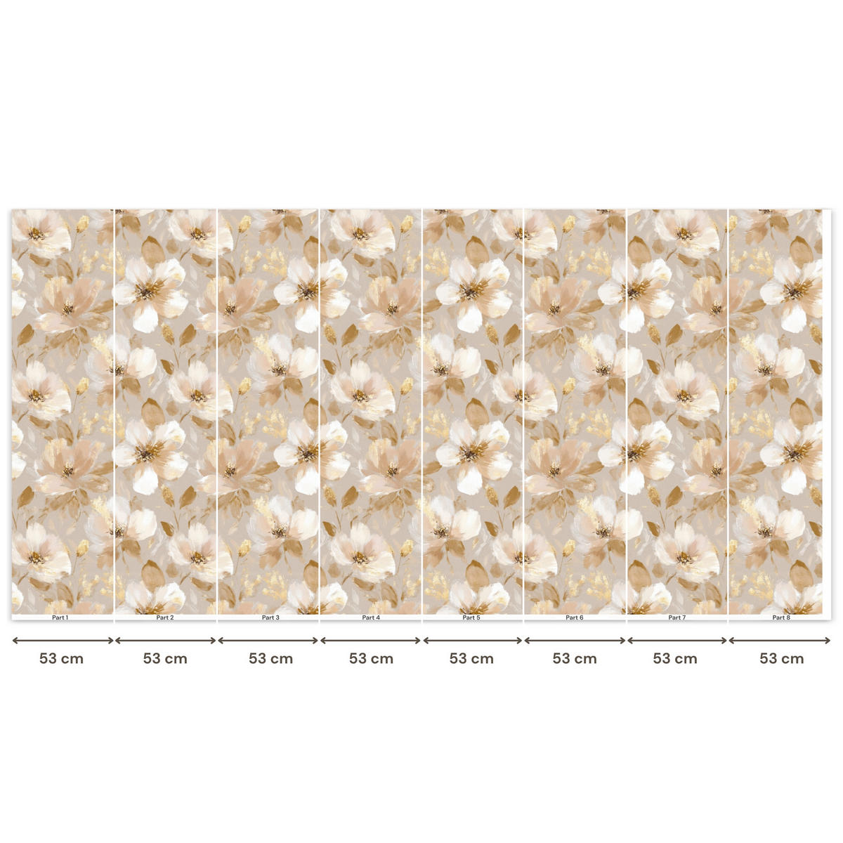 TAPETE - Blumen - künstlerisch - Gold - 400x200 cm - Beige, Papier (400/200cm) - OnlyWow