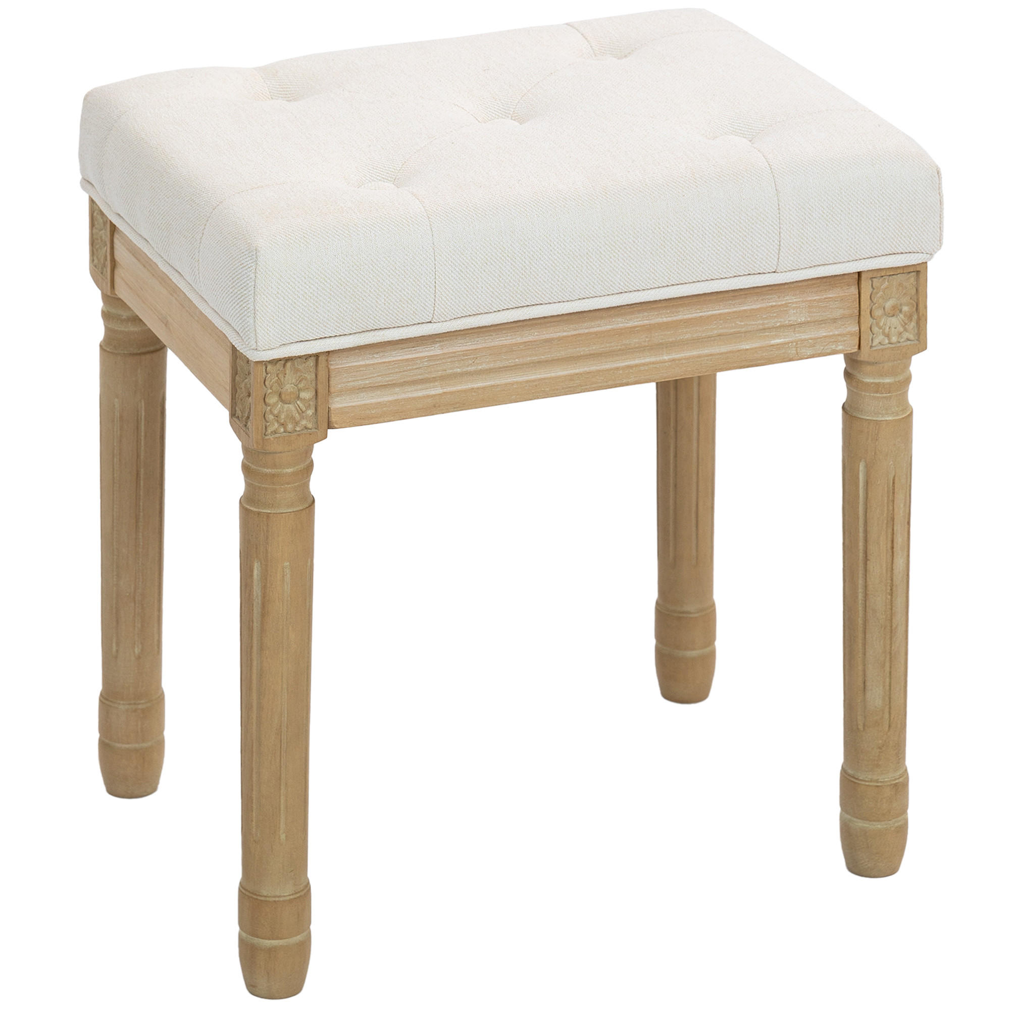 SITZHOCKER Polyester Gummiholz Beige - Beige/Naturfarben, Textil (32/46.5/42cm) - HOMCOM