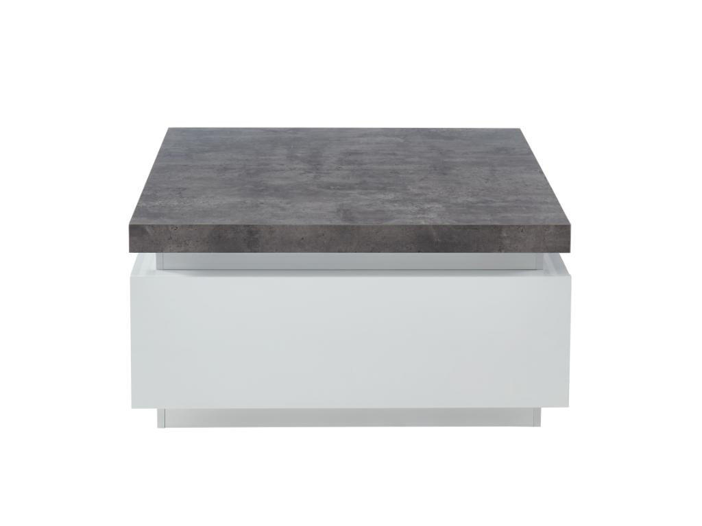 COUCHTISCH mit 2 Schubladen & LEDs - MDF lackiert - Weiß & Beton-Optik- HALO II - Grau, Holz (90/90/45cm) - Vente-Unique