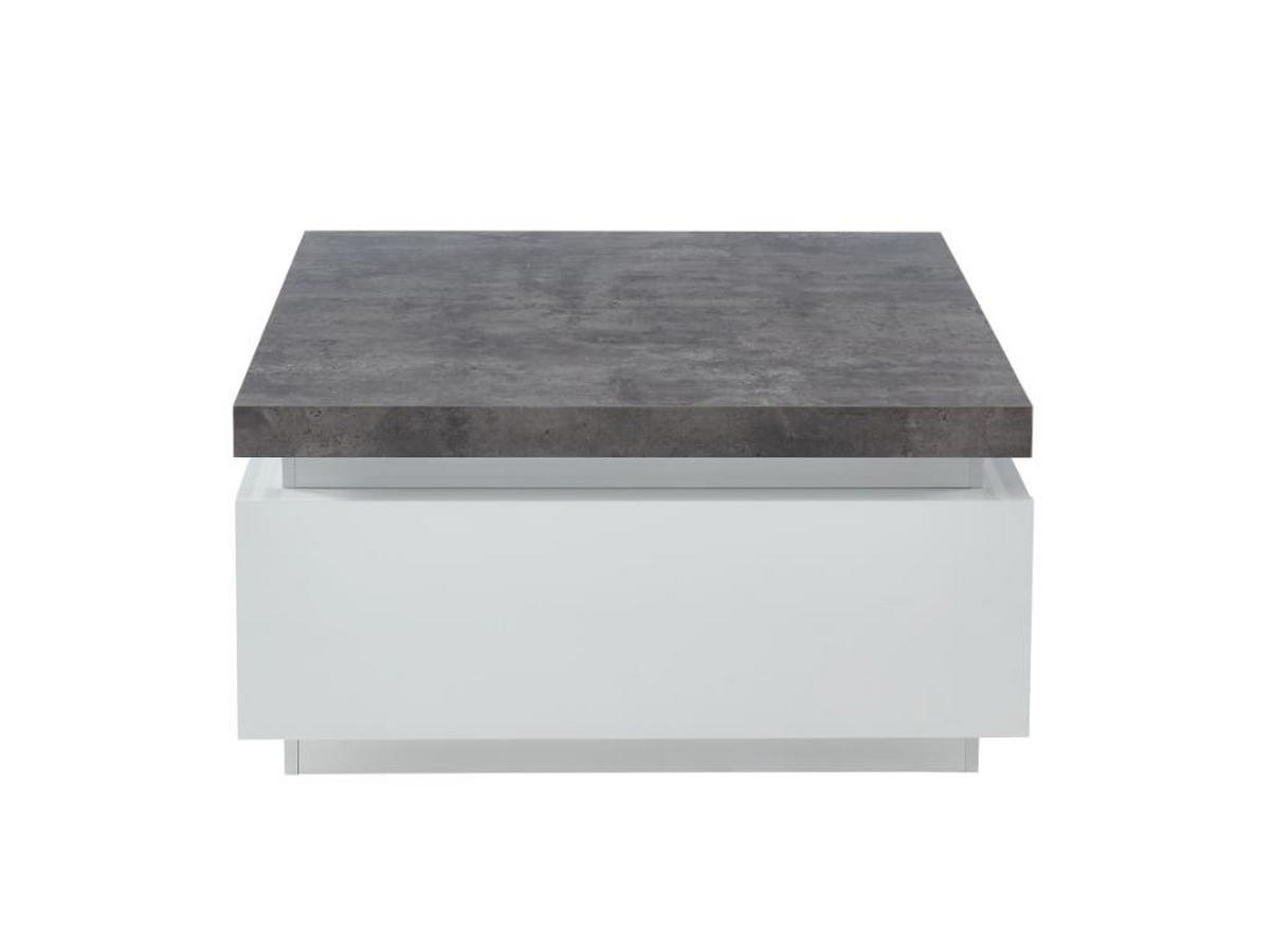 COUCHTISCH mit 2 Schubladen & LEDs - MDF lackiert - Weiß & Beton-Optik- HALO II - Grau, Holz (90/90/45cm) - Vente-Unique