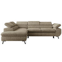 ECKSOFA PABLO L Dunkelbeige Struktur - Links Seite mit Visco Topper - Greige/Schwarz, Textil/Metall (208/273cm) - MKS