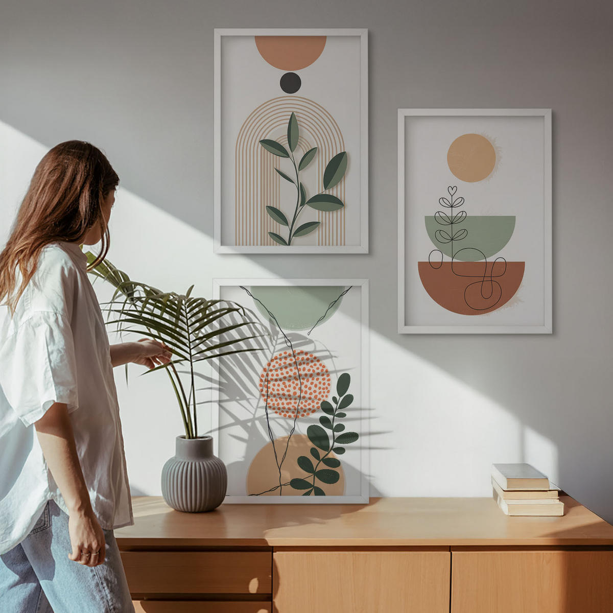 WANDBILDER 3er-Set - 40x60 cm Weißer Rahmen - Abstrakte Pflanzenformen - Weiß, Kunststoff (40/60cm) - ArtPrintCave