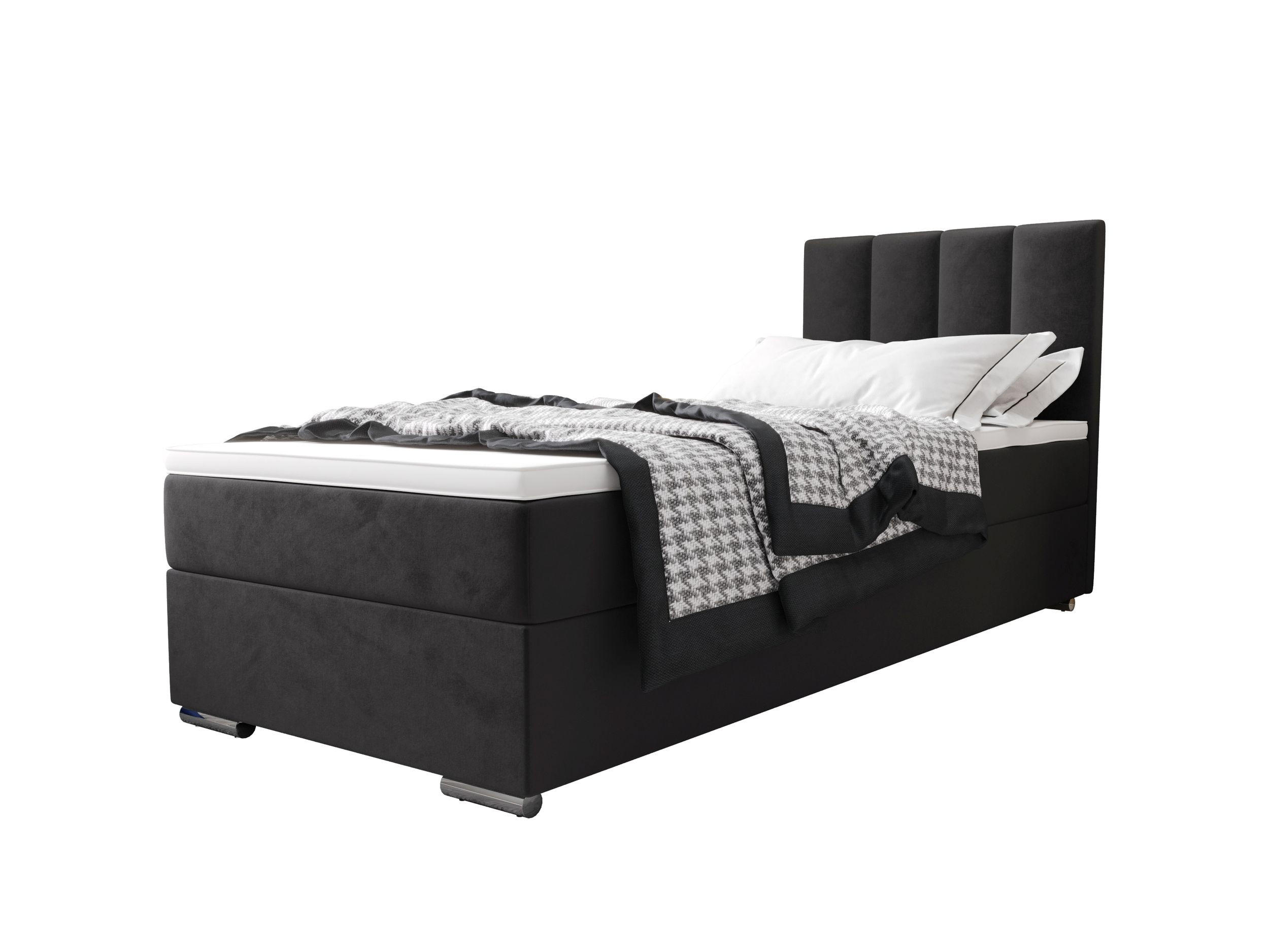 BOXBETT ZILANO 2 mit Matratze H3 und Topper 90x200 Itaka 27 rechts - Dunkelgrau, Holz/Textil (90/200cm) - Bedante