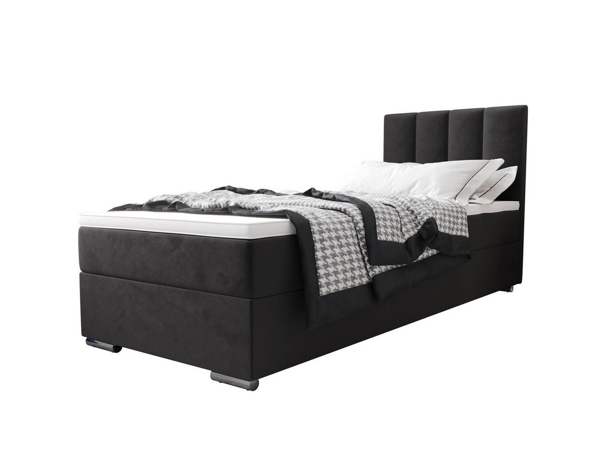 BOXBETT ZILANO 2 mit Matratze H3 und Topper 90x200 Itaka 27 rechts - Dunkelgrau, Holz/Textil (90/200cm) - Bedante