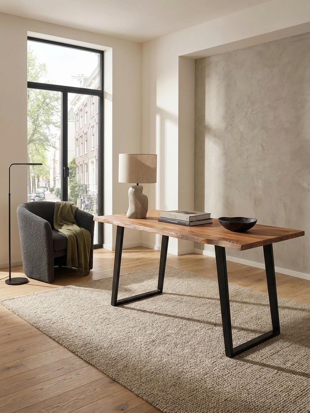 SCHREIBTISCH Massivholz Baumkante U-Gestell Handarbeit ATOLL, Goldbraun-Schwarz 180x90x76 cm - Schwarz/Braun, Holz/Metall (90/180/76cm) - KADIMA DESIGN