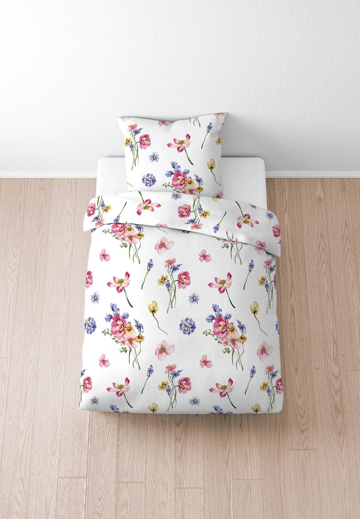 BETTWÄSCHE-GARNITUR Seersucker Sommerblumen pink, 155x200 cm + 80x80 cm - Pink, Textil (155/200cm) - biberna