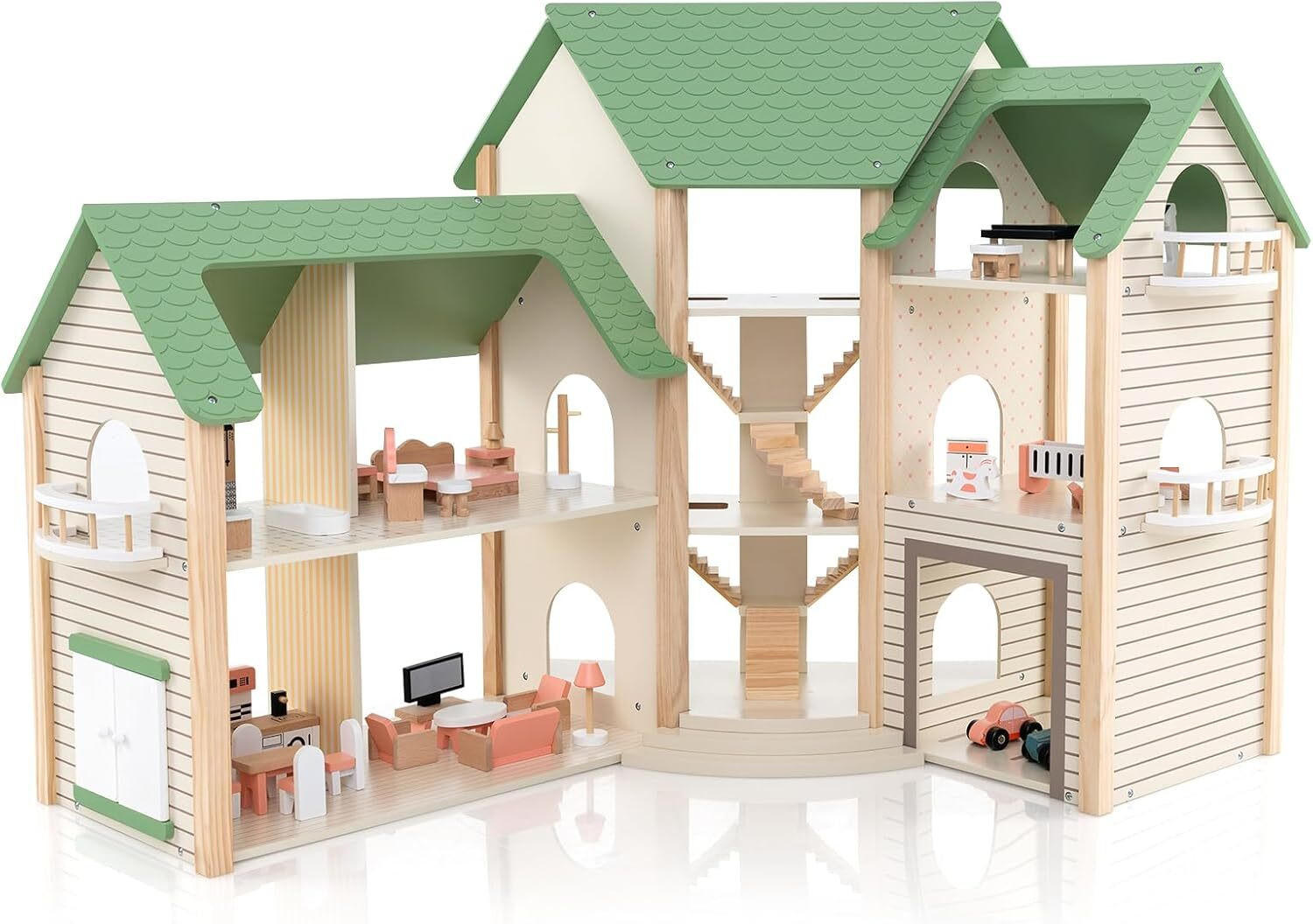 PUPPENHAUS 83cm Grün - Grün, Holz (37/83/87cm) - COSTWAY