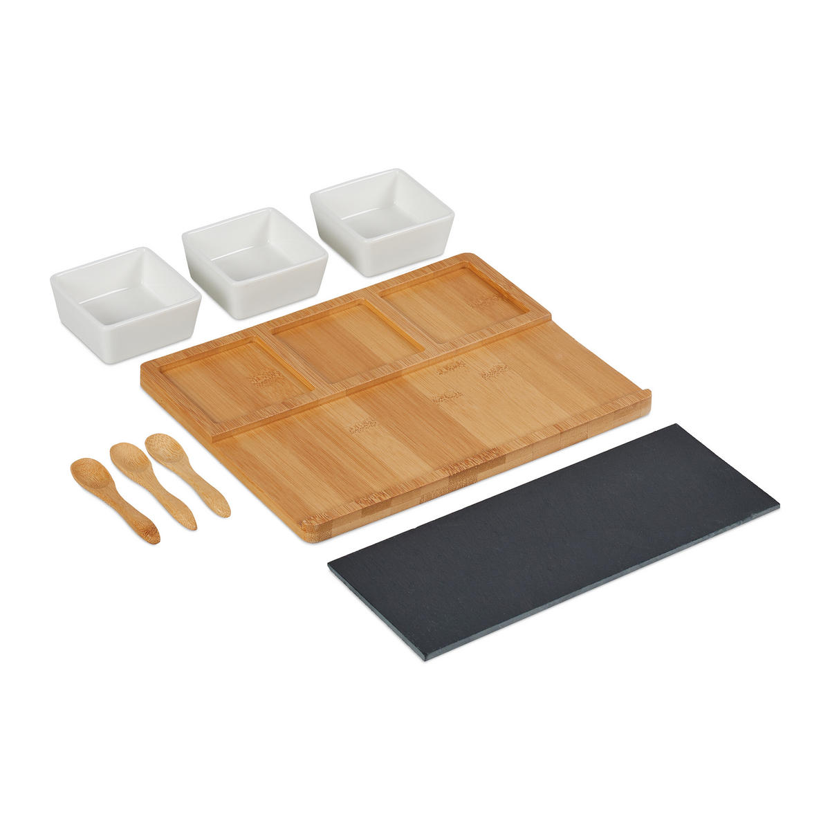 8-TLG.SERVIER-SET - Multicolor, Holz/Keramik (28/4.5/22cm) - Relaxdays