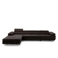 ECKSOFA ALONZO MAXI Links mit Schlaffunktion 125x195 Chenille Dunkelbraun - Chromfarben/Dunkelbraun, Holz/Textil (350/203cm) - Muffo