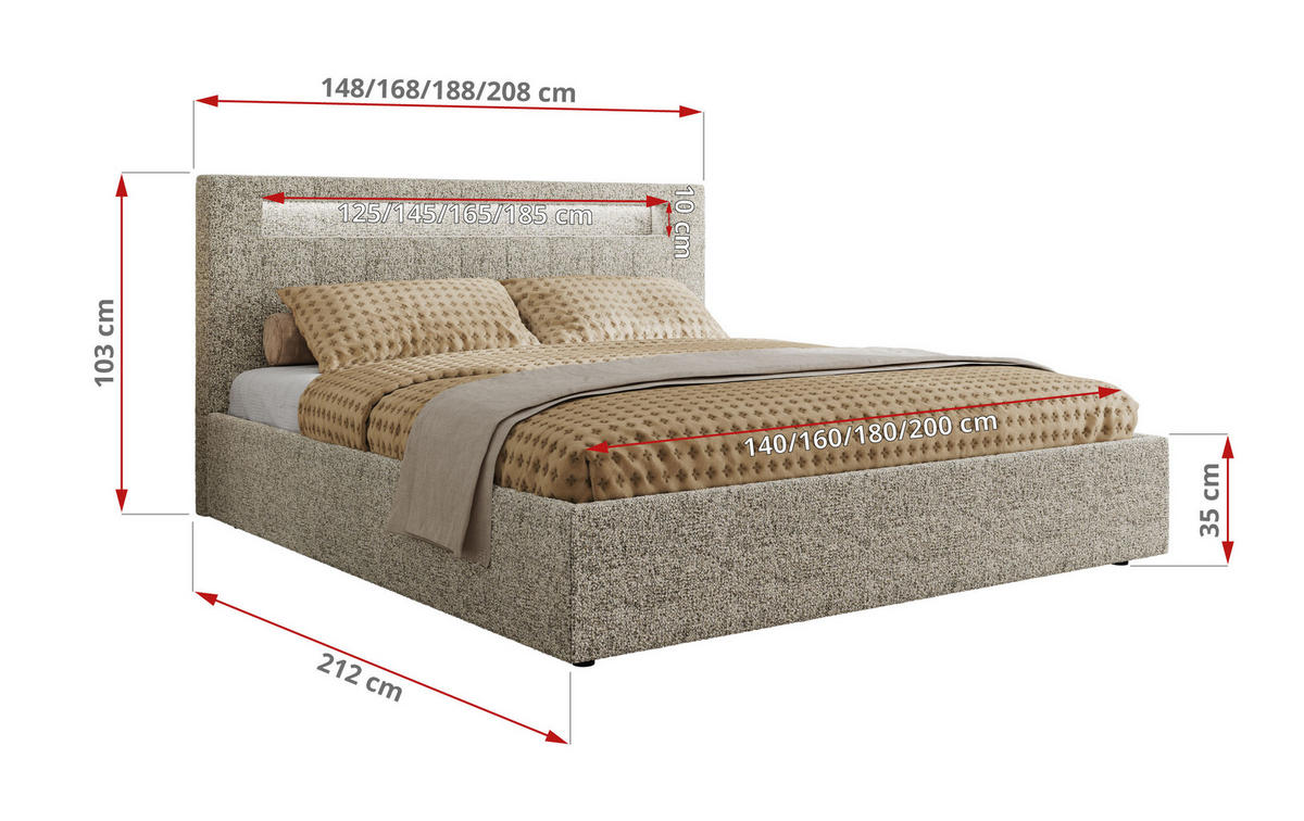 POLSTERBETT GOLD 5 CLASSIC 140/200 - Beige Strukture - Schaum-Matratze - Beige, Textil (140/200cm) - MKS