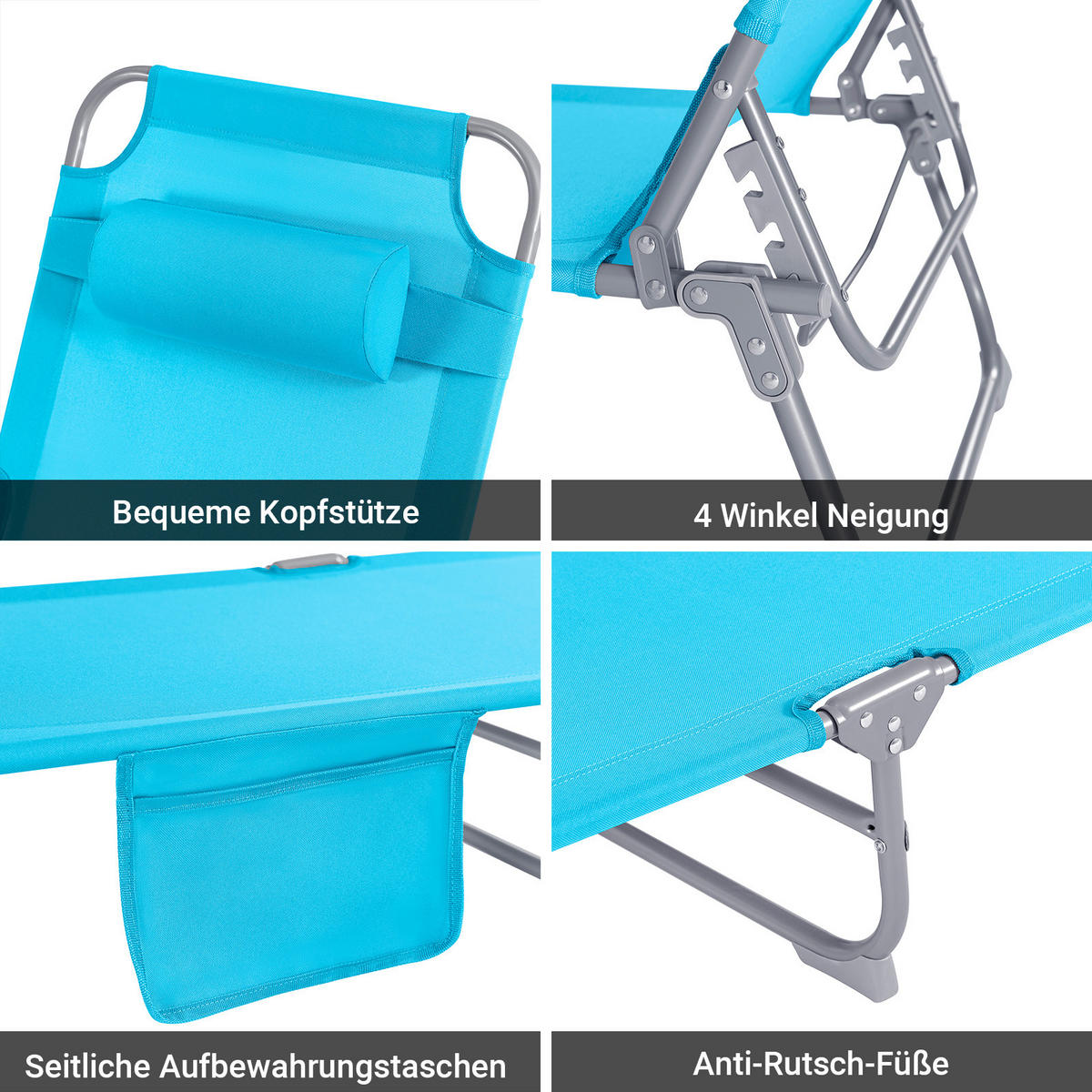 SONNENLIEGE Blau - Blau, Textil/Metall (195/58/63cm) - SoBuy