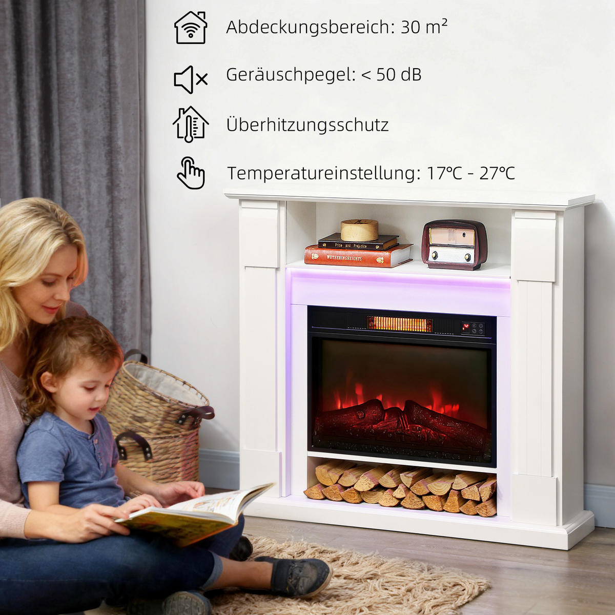 ELEKTROKAMIN Metall Spanplatte Weiß - Weiß, Metall (27/97/105cm) - HOMCOM