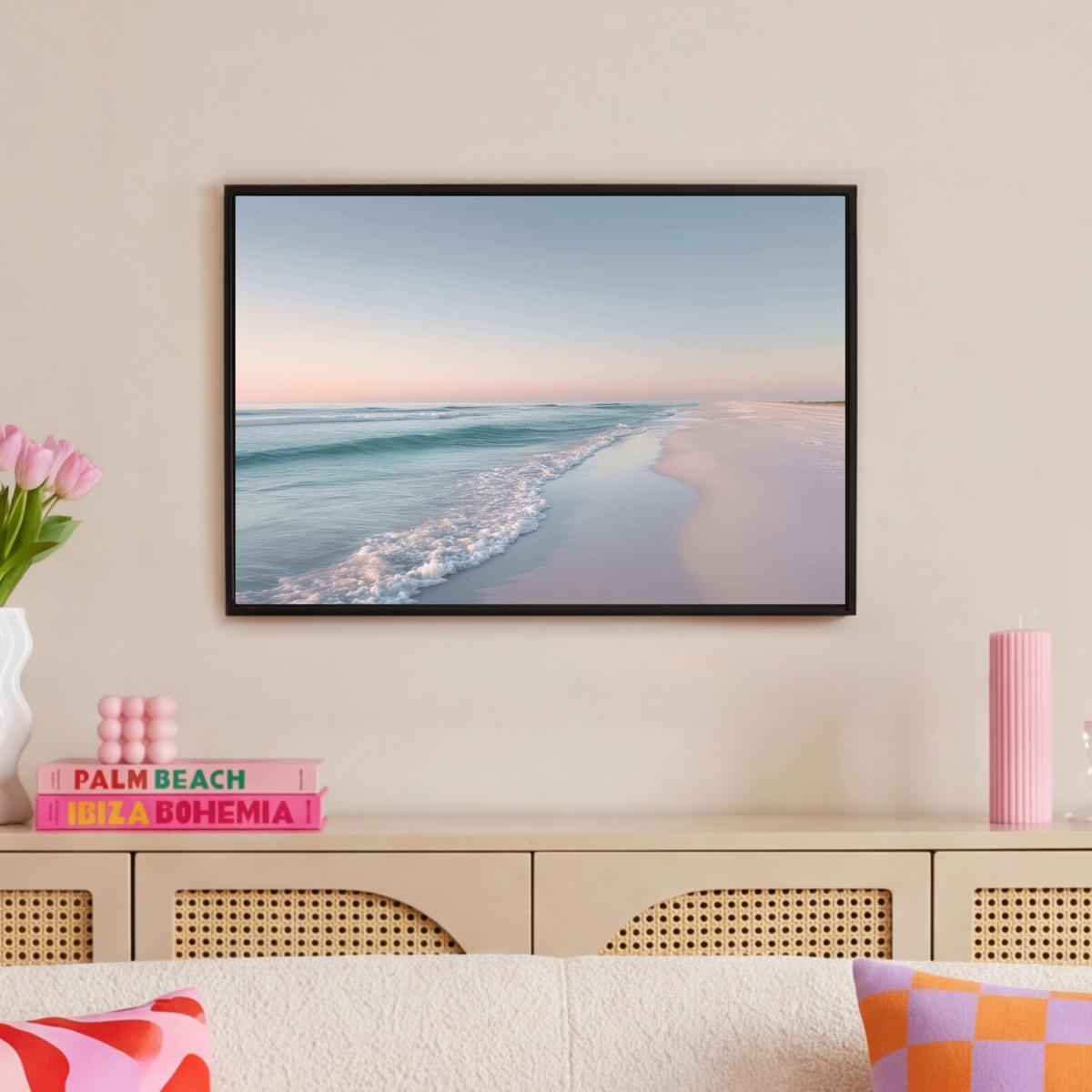 LEINWAND Bilder mit Rahmen - Küstenlinie - Pastell - Wasser - 60x40 - Pastellblau, Textil (60/40cm) - MuchoWow