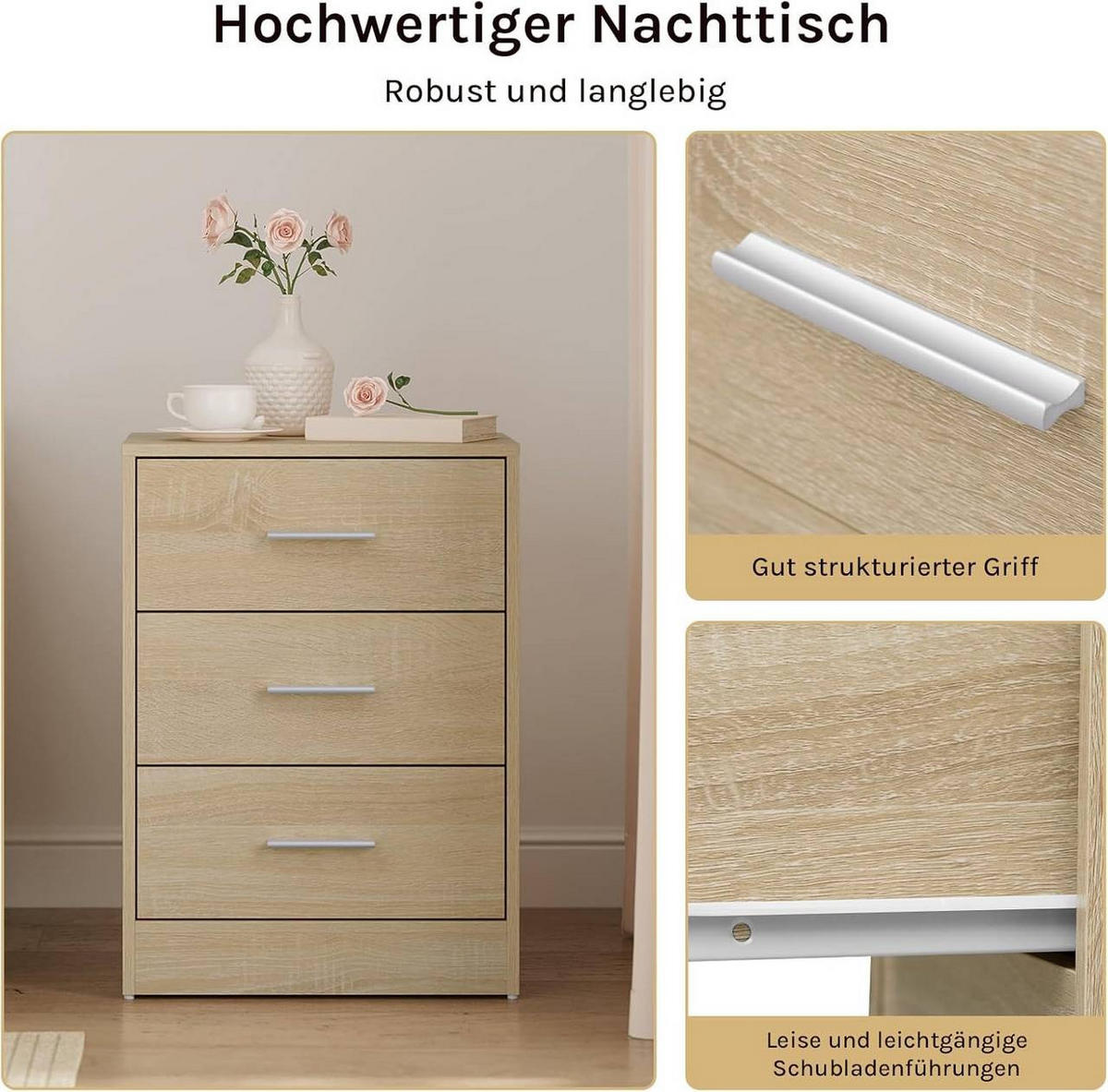 NACHTTISCH 2er Set, 39x54x28 cm, Helle Eiche - Eichefarben, Holzwerkstoff (39/54/28cm) - Woltu