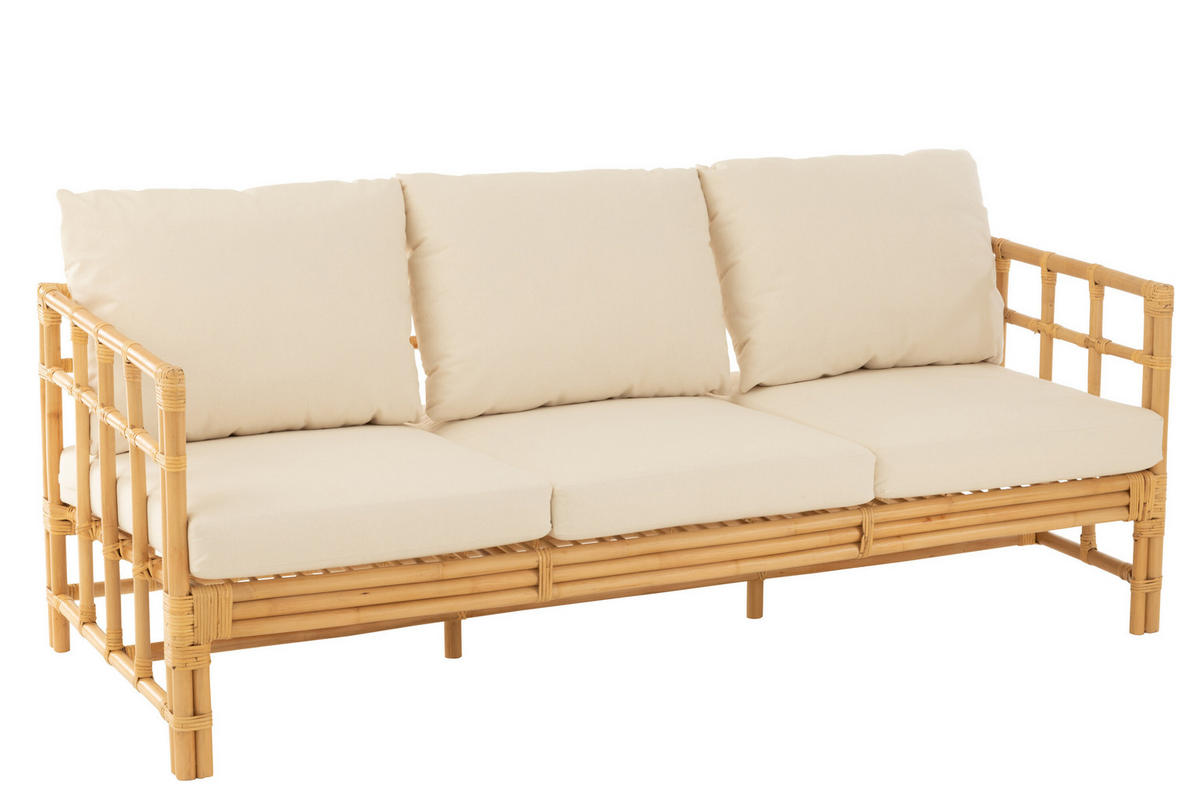 SOFA ELISE - Rottan - Natürliche - 3-Sitzer - Naturfarben, Naturmaterialien (73/64/187cm) - J-Line