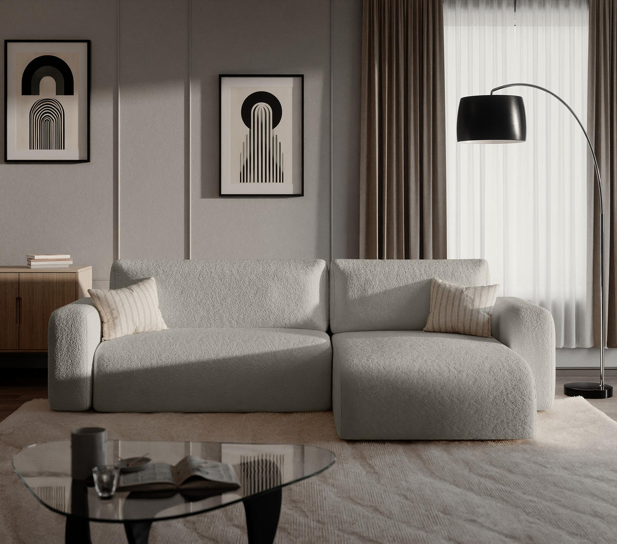 ECKSOFA TALW L mit Schlaffunktion, Hellgrau - Hellgrau, Textil (294/185cm) - Fedve